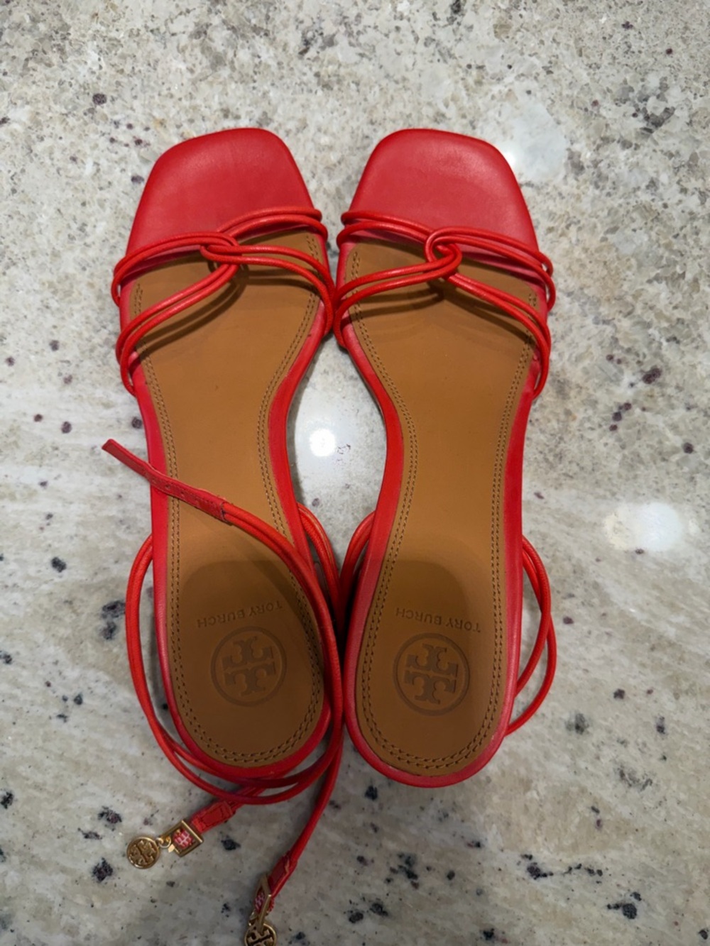 Tory Burch Red Strappy Square-Toe Wrap Sandals